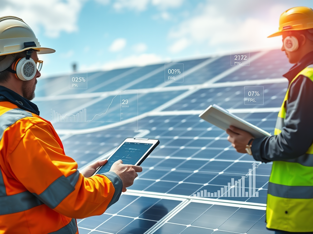 Operations workers maintaining solar panels for renewable energy EPC projects by 3K Services
